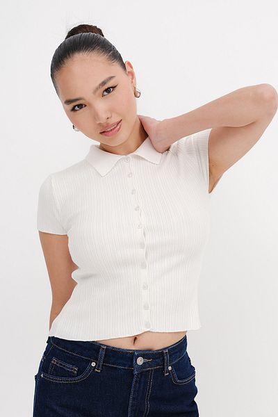 Addax Polo Neck Short Sleeve Cardigan H10313