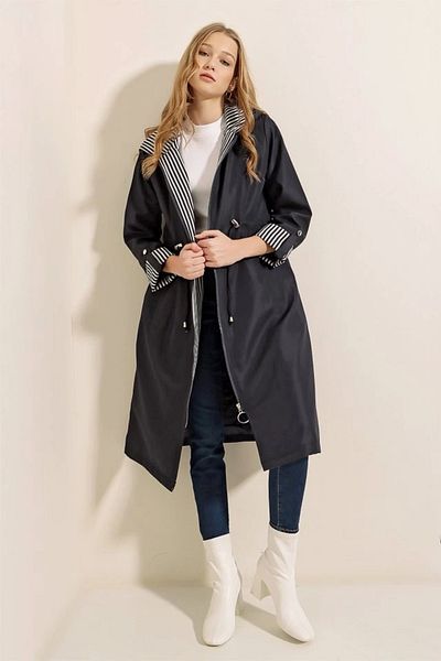 Silerra Trench cu glugă cu talie strânsă 9091 - Albastru bleumarin