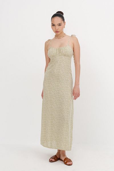 Addax Patterned Long Dress with Rope Strap E18055