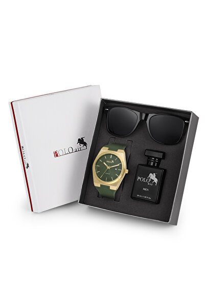 Polo Air Premium Set Kombin Takvimli Erkek Kol Saati Parfüm Gözlük Set Yeşil ...