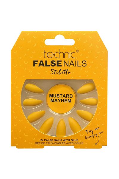 TECHNIC Set de 24 de unghii false cu lipici inclus Unghii false Technic, Stiletto, Muștar Mayhem