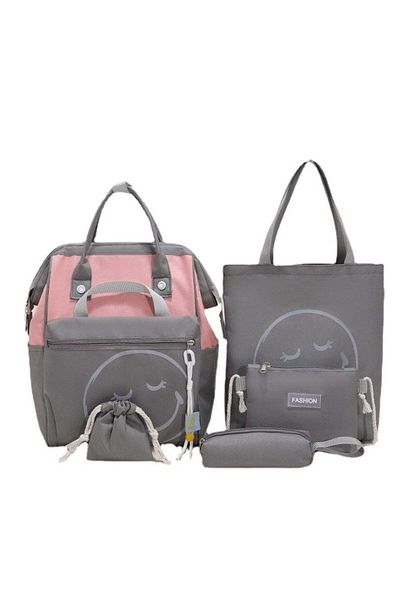 huitich 4-Piece Mum's Baby Travel Bag Set Grey and Pink
