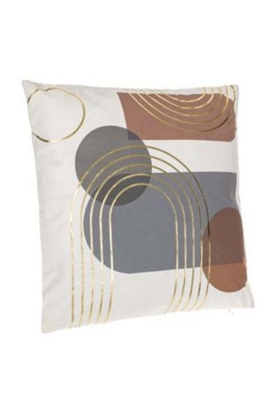 OEM Ecru Cushion with Abstract Gold Foil Stripes Pattern 43 x 43 cm