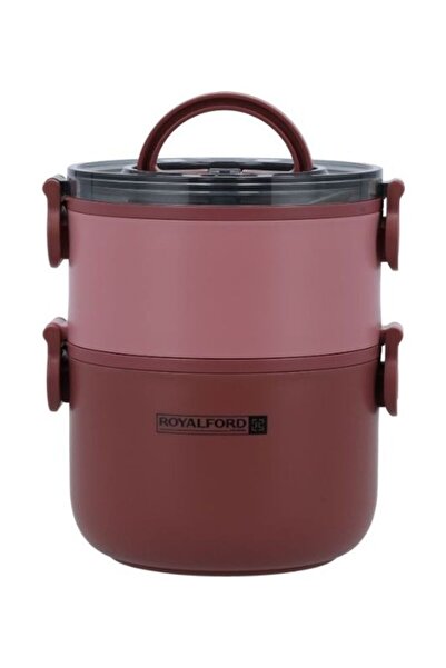 ROYALFORD Double Layer Round Lunch Box Stainless Steel Inner Pink 1600ml