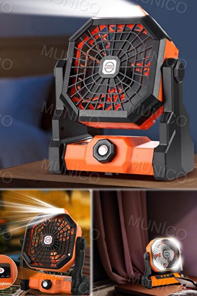 Munico LED Fener Ile Kamp Fanı 4 Seviye 270 Derece Pivot Büyük Hava Hacmi Şarj Edilebilir Açık Çadır Fanı