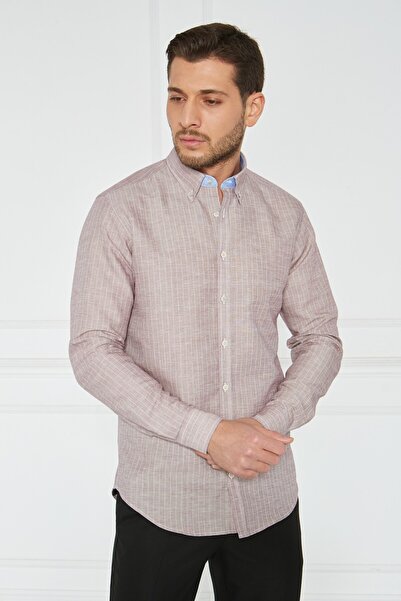 Paşahan Giorgianni Collar Button Striped Linen Slim Fit Shirt