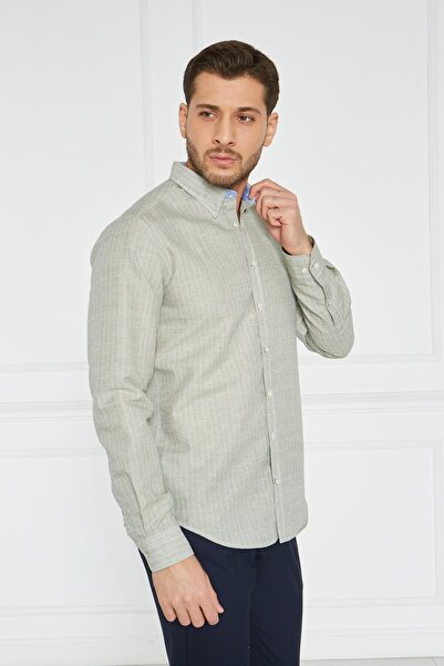 Paşahan Giorgianni Collar Button Striped Linen Slim Fit Shirt