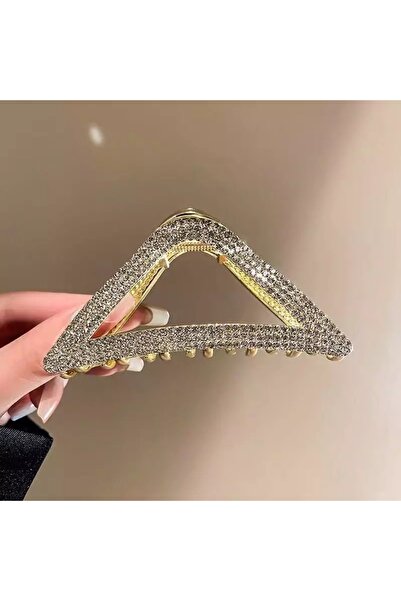 Sorendy Agrafă de păr din metal cu zăvor mare de culoare aurie cu model triunghi de piatră Clip elegantă pentru ocazii speciale SAT-101