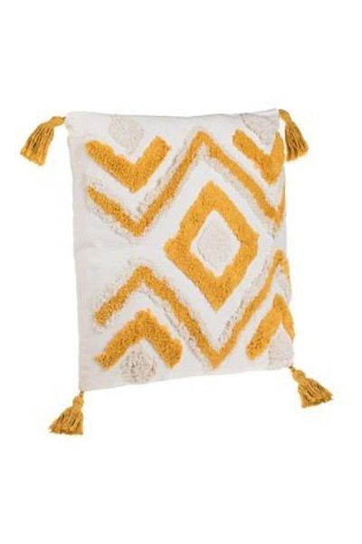 OEM Decorative Summer Cushion Ecru with Yellow Geometric Relief Patterns 43 x 43 cm