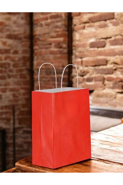 Happyland Red Cardboard Bag Small Size Twist Handle 25 Pieces 19X8X24 cm