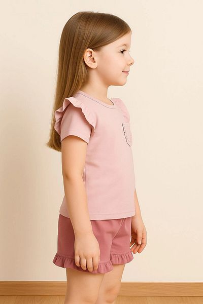 My Hanne Girls' Shorts Suit with Ruffle Pockets 50657