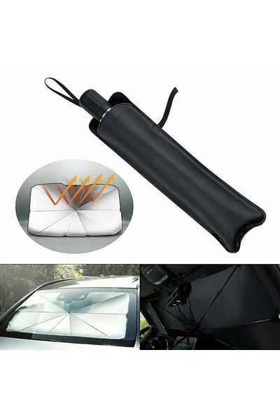OEM Parasolar auto pliabil universal, formă de umbrelă, negru-argintiu