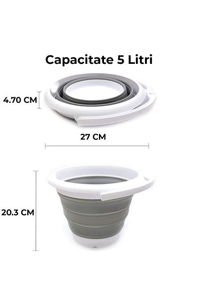 Bukate Foldable Silicone and Plastic Bucket with Handle 5L, Grey, Bukate®