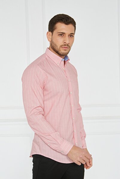 Paşahan Giorgianni Collar Button Striped Linen Slim Fit Shirt