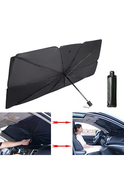 Generic Parasolar auto pliabil, formă de umbrelă, negru-argintiu