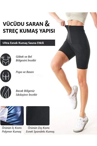 SAUNA SUIT Дамски термо шорти с висока талия, 3-степенно къси - Спортни шорти за задържане на топлина