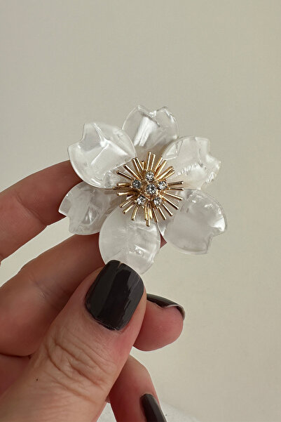 Modex Altın Rengi Akrilik Şeftali Çiçeği Broş (5cm)