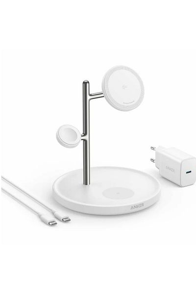 Anker Wireless Charger, "maggo" 15w, 3-in-1, 3 X Wireless, White, "b25m3321"