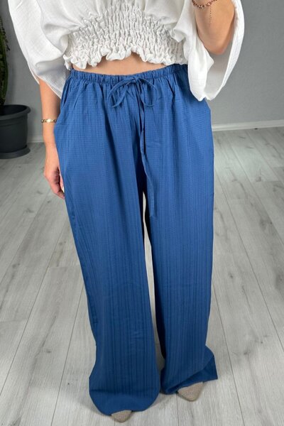 lady special Women's Seersucker Elastic Waist Palazzo Trousers