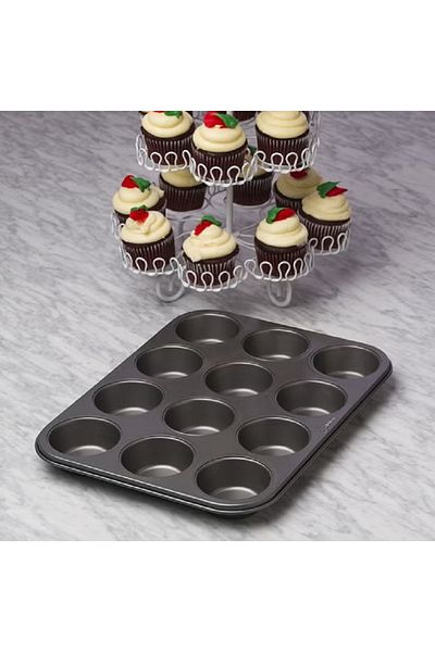 rexa Non-Stick Cupcake & Muffin Baking Pan – 35x26cm Black Tray