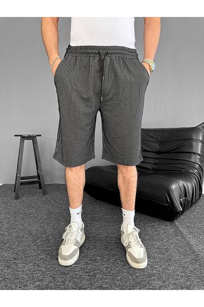 Serero Waterway Striped Front Back Shorts with Pockets Summer Breathable - Black
