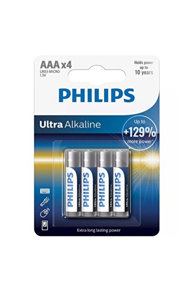 Philips Baterii Ultra Alcaline AAA, Putere Mare, Pachet de 4