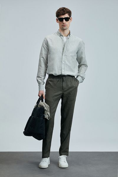 Lufian Ανδρικό λινό βαμβακερό πουκάμισο Bert Regular Fit Green