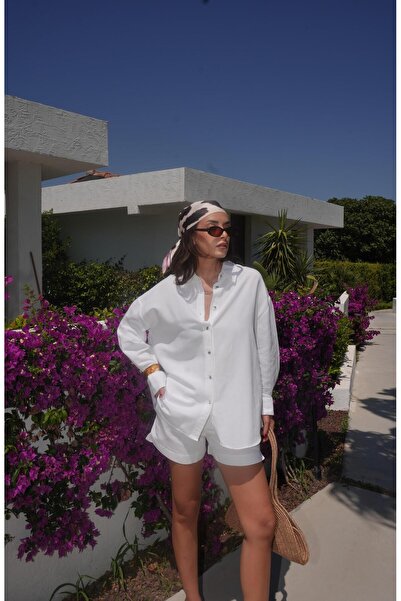 minaaise Women's White Cotton Fabric Shirt and Shorts Bottom/Top Set 29293