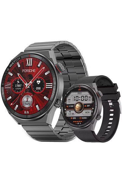 Smart Vibe Smartwatch DT™ WATCH3 MATE, Bluetooth Call, Assistive Touch, AI Assistant, Metallic and Silicon, Black