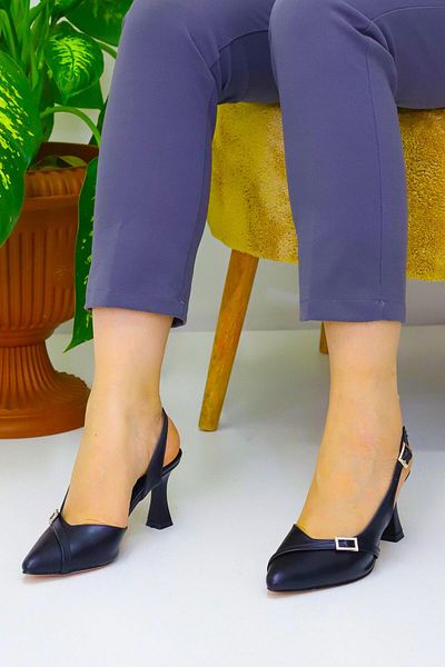 Weynes Women's Black Small Buckle Comfortable Heeled Shoes Wsb3046