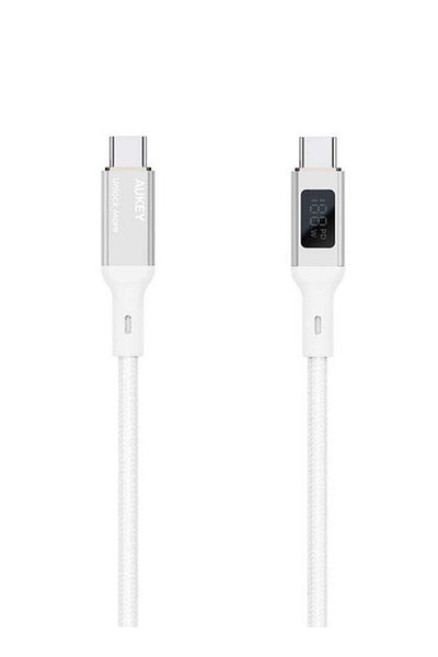 AUKEY Nylon Braided USB-C To USB-C Cable With LCD Display 1M 100W White