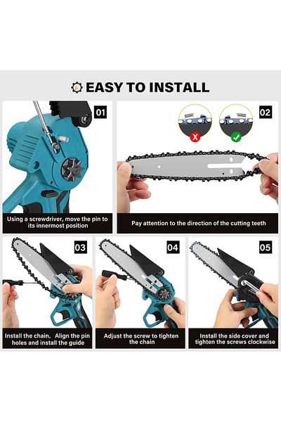 Generic Electric chainsaw (saw) Mustool, 1200 W, 10000 RPM, 15 cm blade length, 3 m/s chain speed, Blue