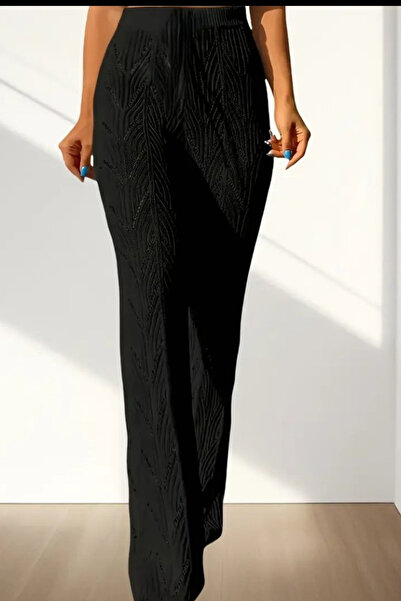 ESSFASIHON Yüksek Bel Bağcıklı Triko Plaj Pantolon