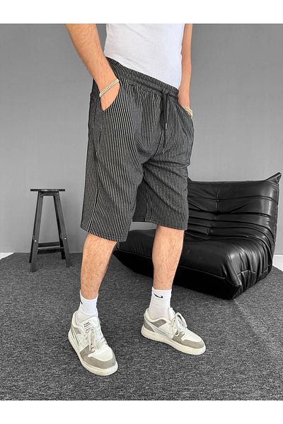 Serero Waterway Striped Front Back Shorts with Pockets Summer Breathable - Black