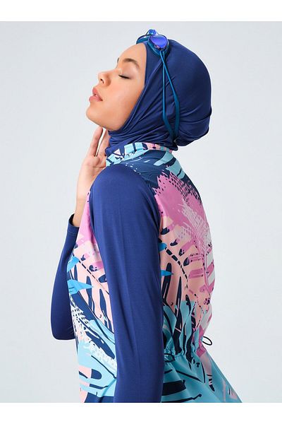ALFASA Μαγιό Hijab με σχέδια Piping - Indigo -