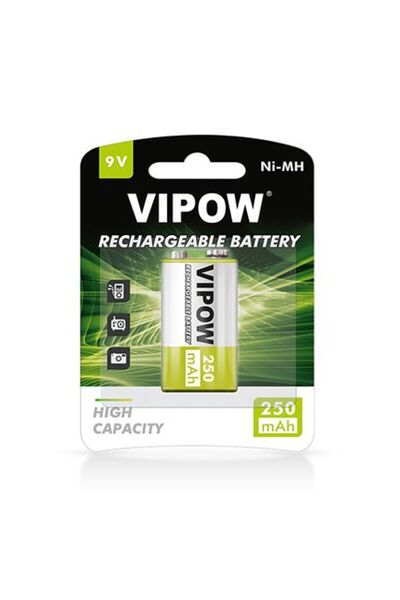 Vipow Επαναφορτιζόμενη μπαταρία Ni-MH 9V 250mAh, Μονή συσκευασία blister