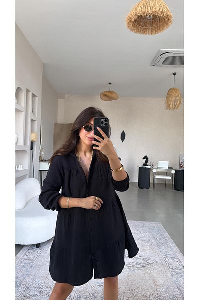 Buket Teke Rochie cămașă de muselină neagră
