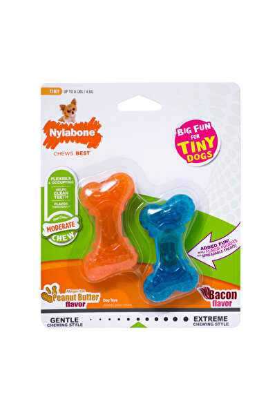 Nylabone عظمة فليكسي تشو عبوة مزدوجة (واحدة من زبدة الفول السوداني / لحم الخنزير المقدد) علكات نايلون صغيرة