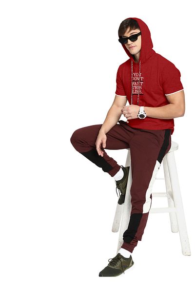 COLOR HUNT 100% Cotton Men's Trendy Half Sleeve T Shirt with Hoodie