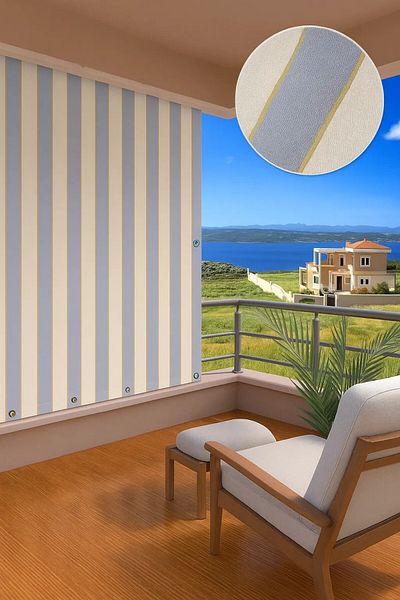 Setekshome Αδιάβροχη κουρτίνα μπαλκονιού με κουμπιά κορνίζας και κορδόνια δώρο γκρι κρέμα