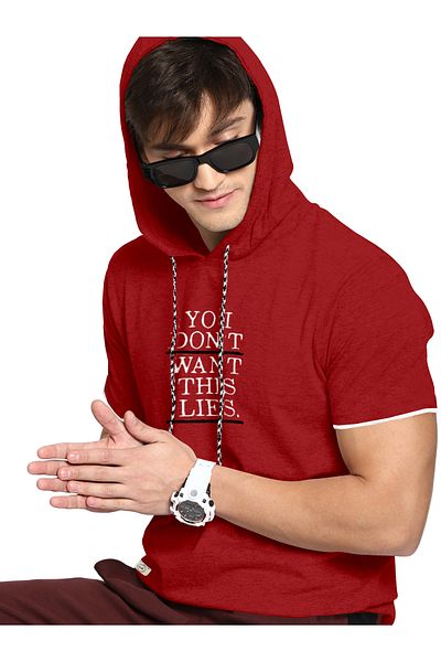 COLOR HUNT 100% Cotton Men's Trendy Half Sleeve T Shirt with Hoodie