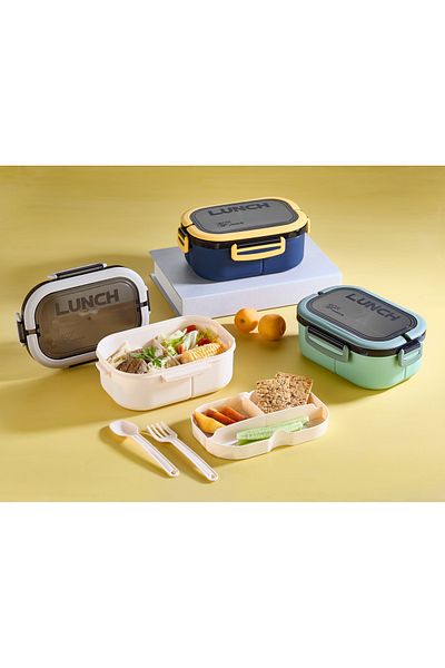 HOMEU Portable Food Container Lunch Box Diet Nutrition Box Storage Container Feeding Bowl with Fork and Spoon 1200ml