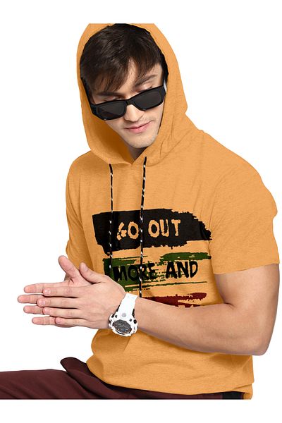 COLOR HUNT 100% Cotton Men's Trendy Half Sleeve T Shirt with Hoodie