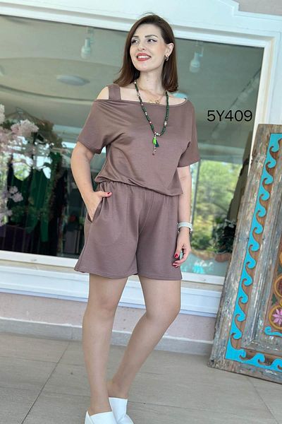 İnce Topuk Off Shoulder Crystal Fabric Jumpsuit 5Y409