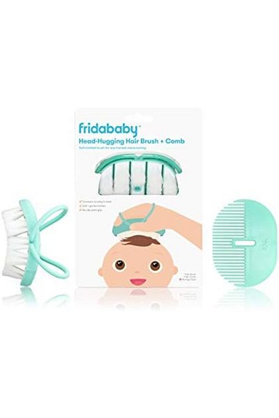FridaBaby فرشاة شعر لحديثي الولادة + مشط + حافظة (تاخذ شكل الرأس + مشط)، ابيض