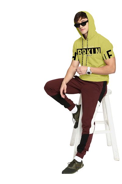 COLOR HUNT 100% Cotton Men's Trendy Half Sleeve T Shirt with Hoodie