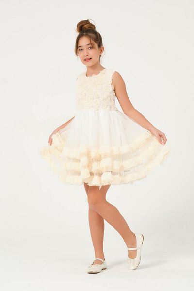 Modaviki Girls' Ruffle Detailed Evening Dress Cream Kvc1020