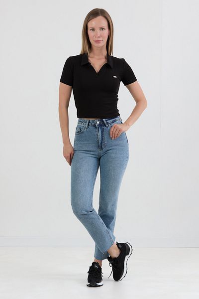 Fulla Moda Polo Neck Crop T-Shirt with Collar Accessory Detail