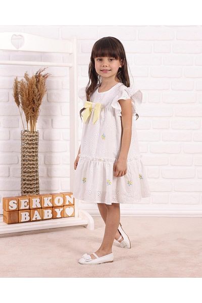 Serkon Girl's Brode Flower Embroidered Dress