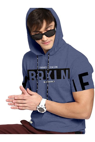COLOR HUNT 100% Cotton Men's Trendy Half Sleeve T Shirt with Hoodie